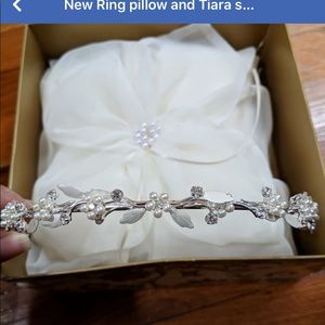 New in box wedding ring pillow and a tiara